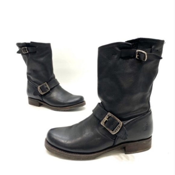 Frye Shoes - Frye Veronica Black Leather Biker Boots